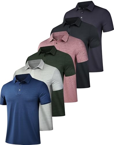Men's Polo Shirts 6 Pack - Short Sleeve Collared Golf Polos, X-Large, Green/Black/Gray/Red