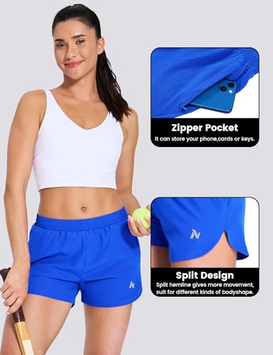 Nepest Women's Running Shorts with Mesh Liner - Elastic Waist, Quick Dry, Medium, A-royal Blue/Black