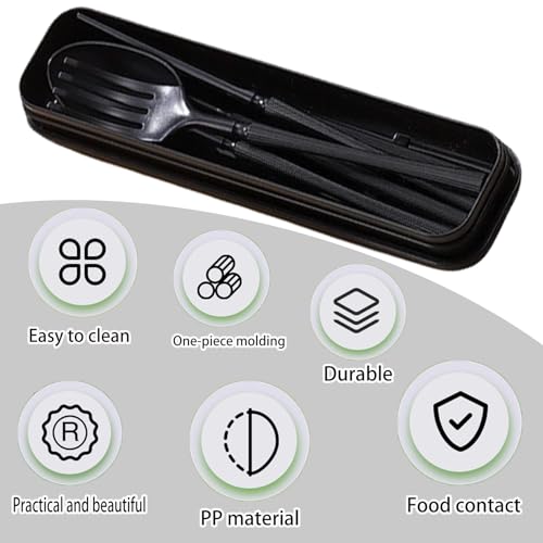 Wheat Straw Travel Utensils Set - Reusable Eco-Friendly Camping Cutlery - Black