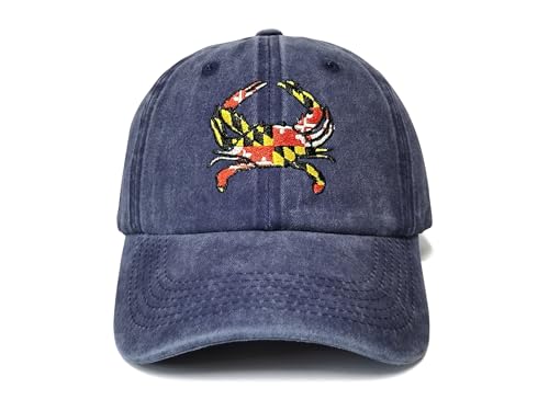 Maryland State Flag Crab Shaped Embroidered Dad Hats - Navy Blue (Shenbors)