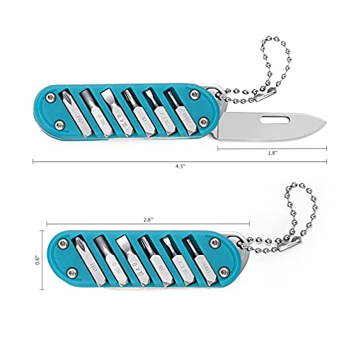 7-in-1 EDC Pocket Knife Multitool - Keychain Tool, Blue, 2.8"