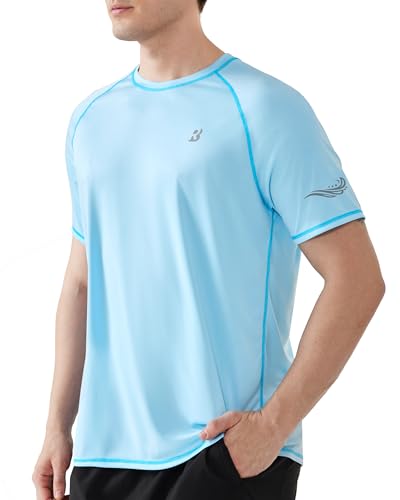 Men's UPF 50+ Short Sleeve Swim Shirt - Light Blue, X-Large