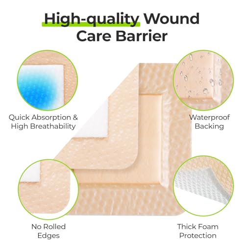 AUVON 3x3 Inch Silicone Foam Wound Dressings - 10 Pack, Large Adhesive Border
