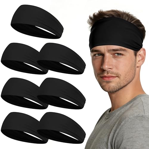 Men's Sweat Absorbent Running Headbands - 7 Pack Black
