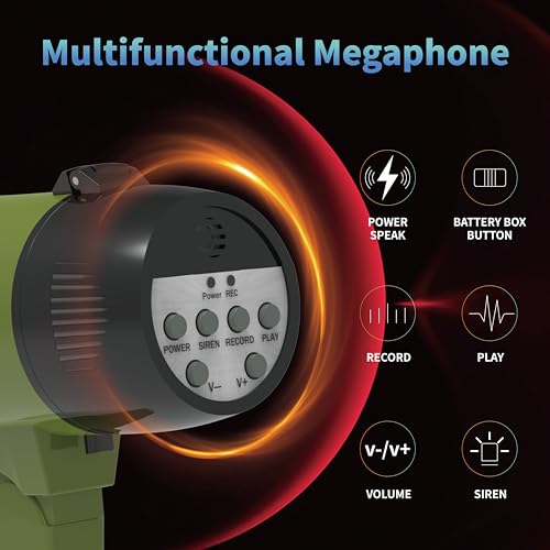 Portable Megaphone with Siren & 240-Second Recording - Army Green