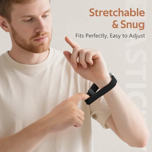 Braided Stretchy Magnetic Band for Fitbit Versa 4 - Black, 5.51-8.66" Wrist