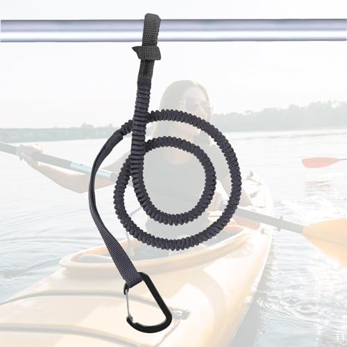 Kayak Paddle Leash - 3-7ft Stretchable Strap Lanyard - Black