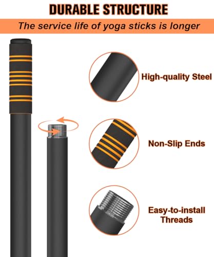 5ft Adjustable Yoga Stick - Heavy-Duty Steel, Foam Grips - Black