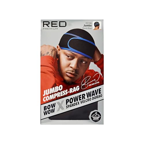 360 Wave Compression Durag - Adjustable Hook-and-Loop Cap - Jumbo Spandex - Black/Blue