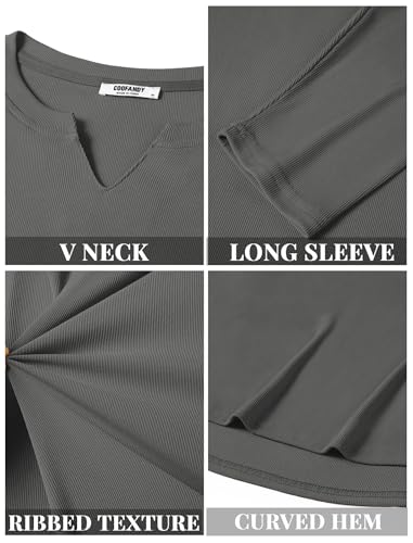 Men's Long Sleeve V-Neck Slim Fit Ribbed T-Shirt - Dark Grey, XX-Large