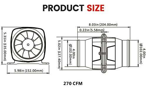 DC HOUSE White 270 CFM Marine Bilge Air Boat Blower 12V Electric Fan