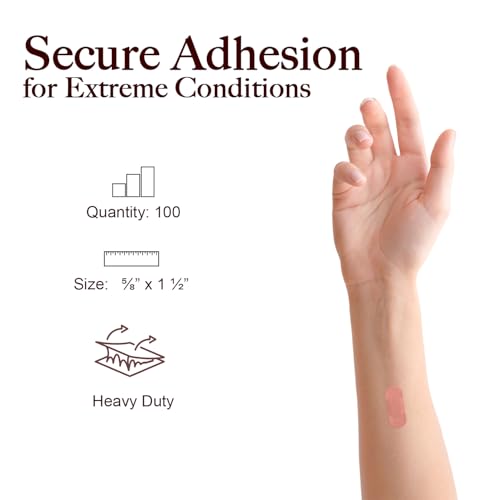 Heavy Duty Adhesive Fabric Bandages - 5/8" x 1.5" - 100 Pack