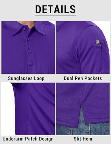 CRYSULLY Men's Short Sleeve Moisture-Wicking Golf Polo Shirt - Small Purple