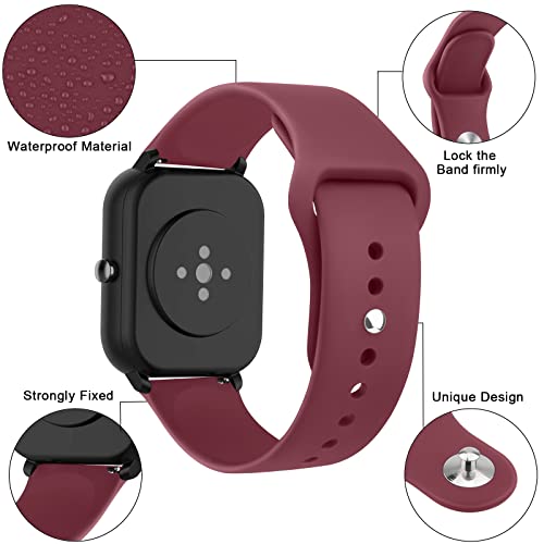 20mm Soft Silicone Sport Watch Bands for Amazfit GTS/GTR/Bip - 4 Pack Black, Wine Red, White, Gray
