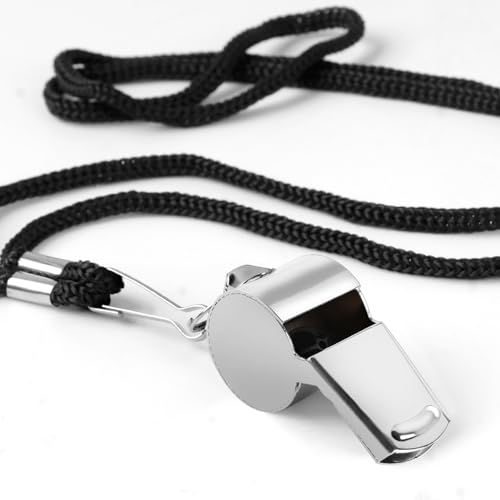 Stainless Steel Coach Whistle with Lanyard - 4 Pack, Loud Referee Whistle
