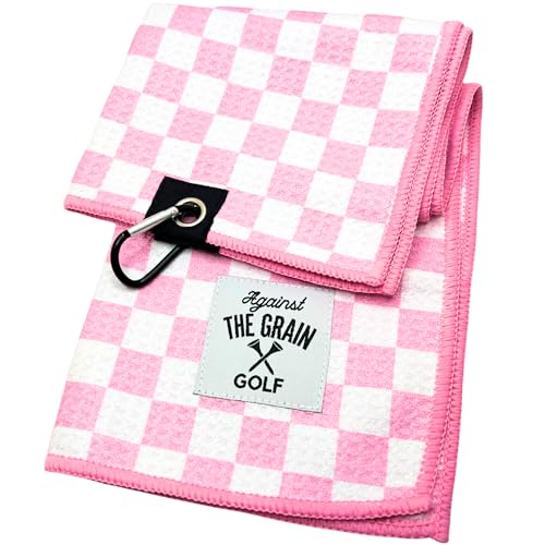 Against The Grain Pink Microfiber Golf Towel 12x20 with Clip – Women’s Golf Accessory