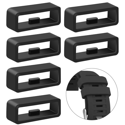6-Pack 20mm Silicone Watch Band Keepers - Secure Loop Retainer - Black