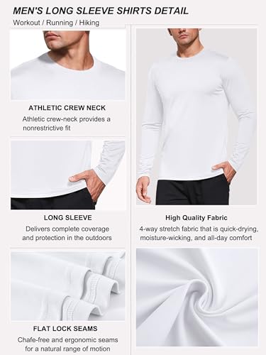 Boyzn Men's White Large 1 Pack Performance Long Sleeve T-Shirt with UPF 50+ Sun Protection