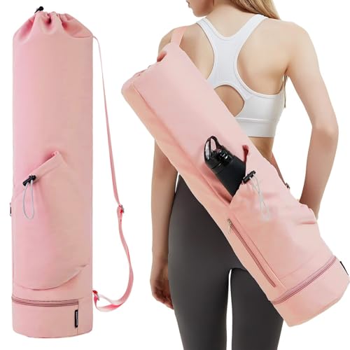 Pink Yoga Mat Bag with Water Bottle & Wet Pocket - PUXING