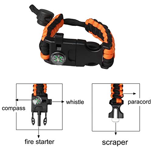 Survival Paracord Bracelet with Fire Starter & Compass - Army Green & Black Orange
