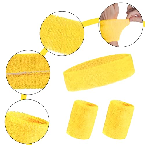 Sweatband Set - 1 Headband & 2 Wristbands - Yellow