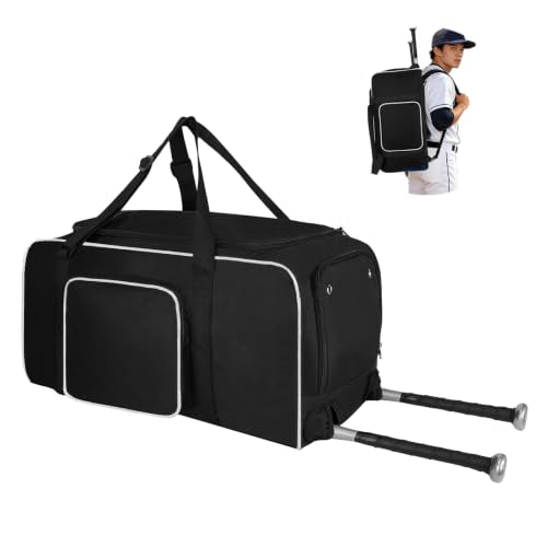 LARIPOP 70L Black Baseball Duffle Bag & Backpack with Shoe Compartment