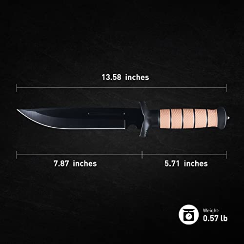 Leopcito 13.6-Inch Fixed Blade Tactical Knife with Sheath - Brown, Camping & Hunting