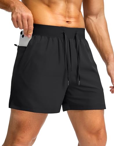 Soothfeel Men's Athletic Running Shorts 5 Inseam Zipper Pockets Medium Black