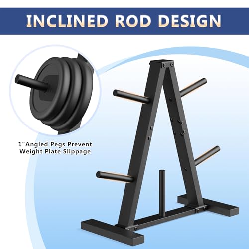 Weight Plate Rack - Space-Saving Storage Stand for 1-Inch Plates, Holds 300 lbs
