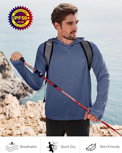 Men's UPF 50+ Long Sleeve Fishing Shirt - UV Sun Protection Hoodie