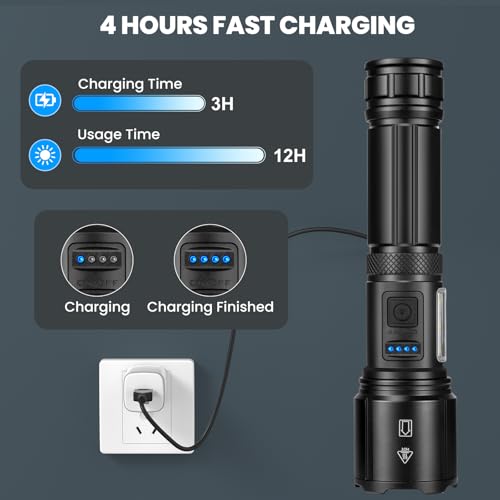 Flashlight Rechargeable LED High Lumens 2, 99,000lm Pack Bright Flash Lights with 7 Modes, Powerful Waterproof Handheld Linterna for Home, Camping, Outdoor