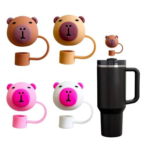 Capybara Straw Covers - 4 Pcs Silicone Topper for 10mm Straws
