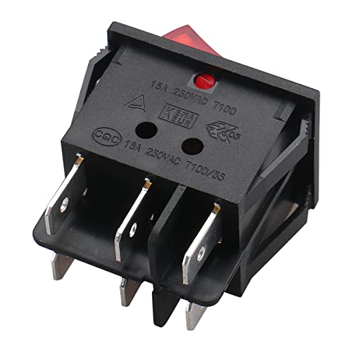 Dual Rocker Switch - 6-Pin DPST ON/OFF with Red LED - 1 Pack