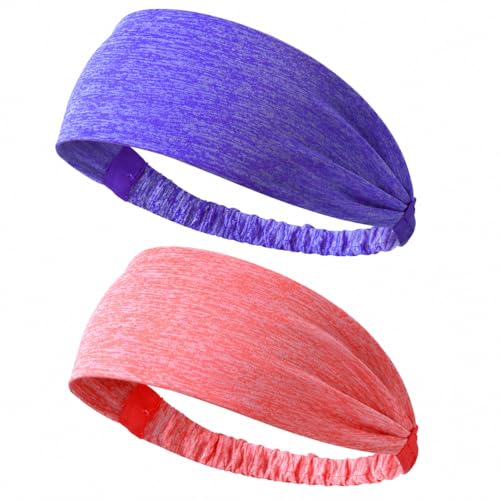 5-Pack Wide Workout Headbands for Women - Stretchy Sweat Bands - Purple, Orange
