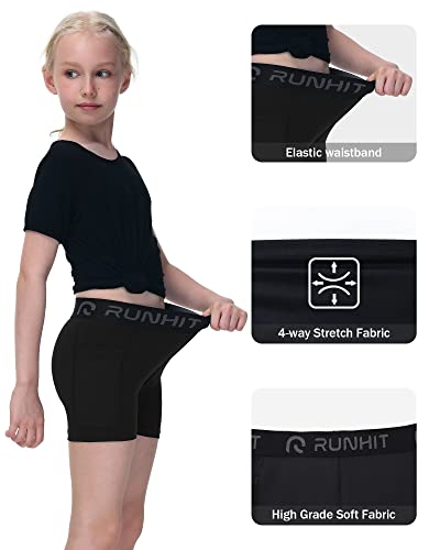 Runhit 4" Youth Girls Volleyball Shorts 3 Pack Black - Compression & Biker Style