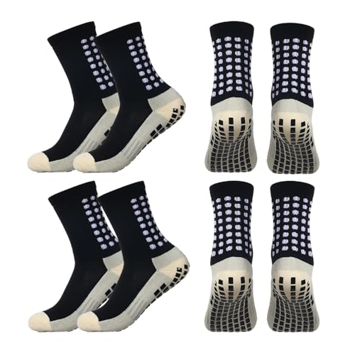Anti-Slip Grip Soccer Socks - 4 Pairs, Black, One Size