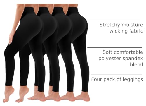 Bluemaple 4-Pack Women’s High Waist Leggings with Tummy Control & Butt Lift - Large-X-Large