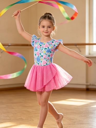 Ballet Leotard for Girls 4-5T - Flowers Blue Pink