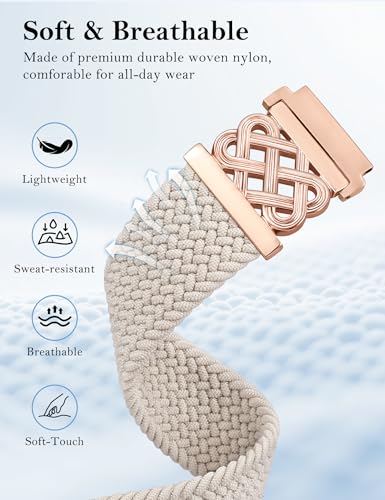 Minyee Starlight Rose Gold 20mm Magnetic Braided Nylon Band for Garmin Vivoactive 6/5/3 Series & Venu Sq 2, Forerunner 55/165/245/645