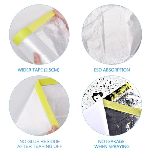 LLPT Tape and Drape 25.6¡±(Unfolded) x 66 Ft Each 2 Pack Pre-Taped Masking Film 0.31 Mil Painters Plastic Drop Cloth for Auto Wall Furniture Painting Protection (MFTG620)