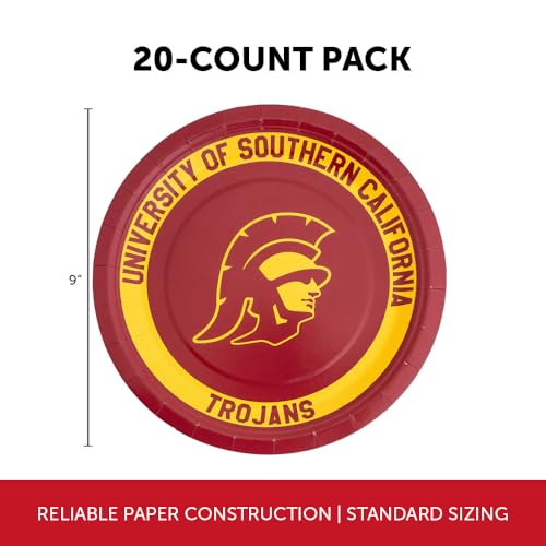 USC Trojans 9-Inch Paper Plates - 20 Count Disposable Tableware