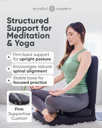 Folding Meditation Chair with Back Support - Charcoal Black