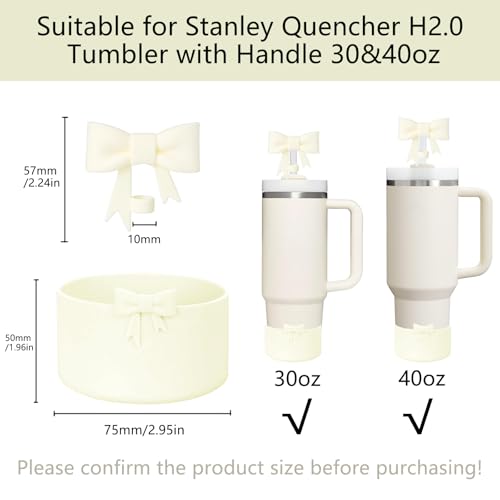 Bow Straw Covers Set for Stanley Quencher Tumbler 30/40oz - Beige