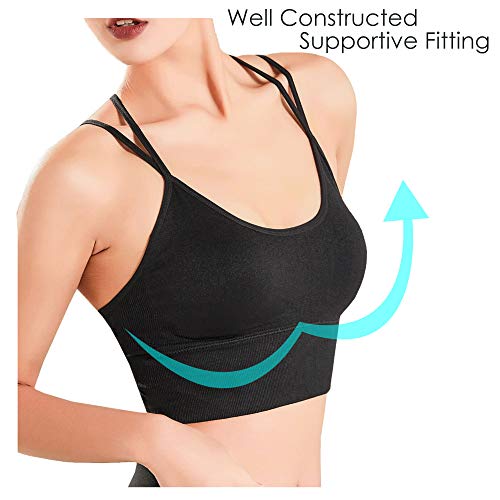 Evercute Women's Cross Back Sport Bras 3-Pack Large Black, White, Gray Padded Low Impact Workout Tops