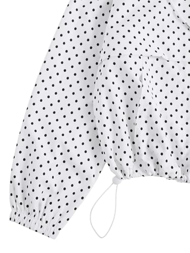 Verdusa Women's Windbreaker Jacket Hoodie with Pockets - White/Black Polka Dots (Medium)