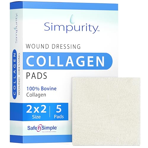 SimPurity 2" x 2" Collagen Wound Dressing Pads – 5 Count (5 Pads), Bovine Collagen