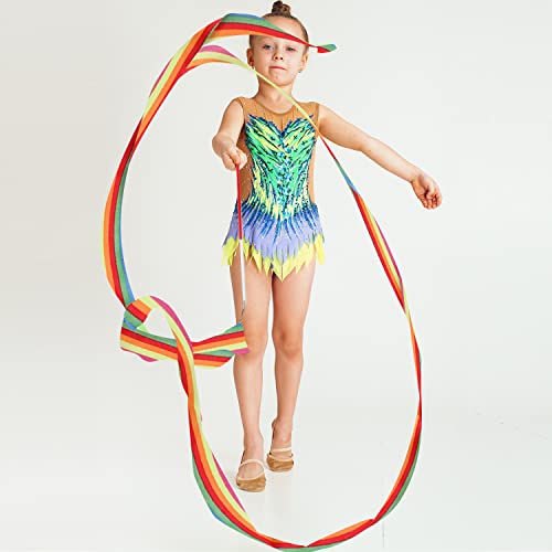 2pcs Rhythmic Gymnastics Ribbons, 157.5-Inch Dance Ribbons with Batons