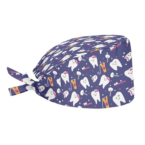 Adjustable Turban Hat for Men & Women - Cute Dental Purple