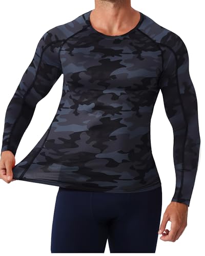 Men's Long Sleeve Compression Shirt Athletic Rash Guard Workout Top Dry Fit Baselayer