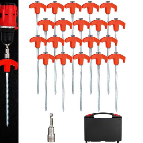 YIYAO 20 Pack Heavy Duty Screw-in Tent Stakes 8 Inch Ground Anchors with Storage Box (Orange)